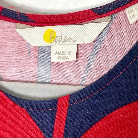 Boden Red and Navy Floral Abstract Print Midi Soft Jersey Dress. Size 6R - Picture 8 of 11